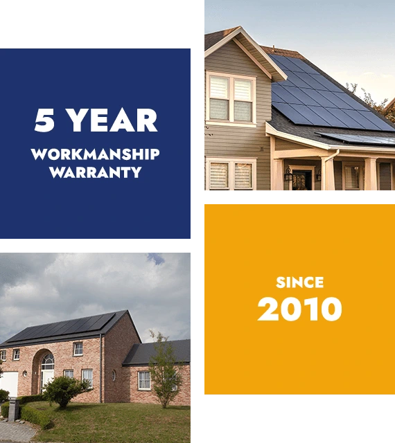 5 year workmanship warranty, Since 2010, House with solar panel on rooftop